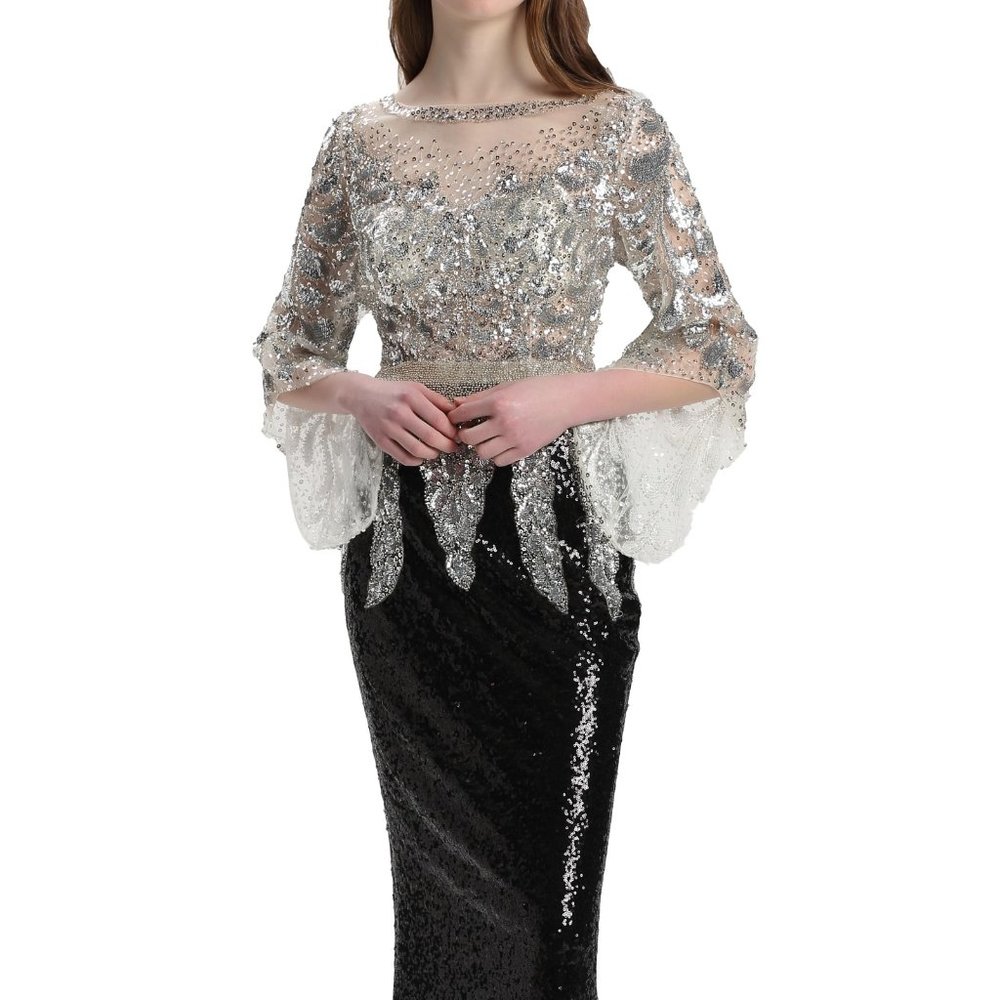 All over sequins Embroidery bodice formal evening prom dress